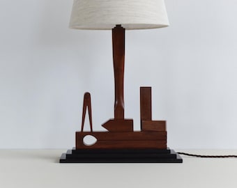 Vintage Carved Mahogany Masonic Lamp Circa 1930s