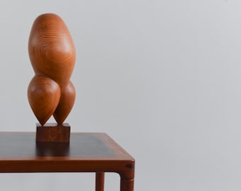 Vintage 1966 Wooden Abstract Sculpture on Plinth