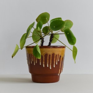 Vintage Brown Drip Glaze West German Style Plant Pot