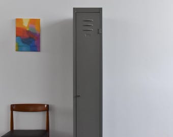 Vintage Grey Metal Industrial Single Locker