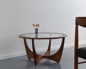 Vintage G Plan Circular Astro Teak Wood and Glass Coffee Table