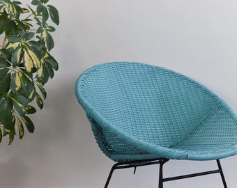 Vintage Blue Wicker Satellite Chair