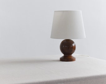 Vintage Small Wooden Table Lamp with White Ribbed Shade