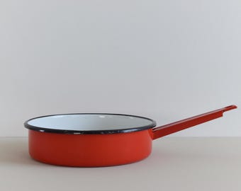 Vintage Red Enamel Frying Pan