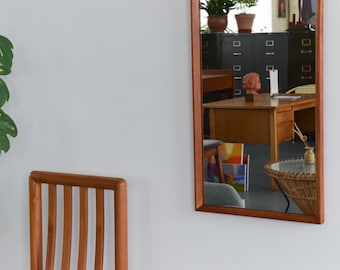 Vintage Long Thin Teak Framed Wall Mirror