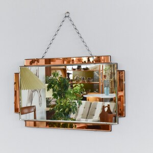 Vintage Art Deco Style Bevelled Mirror with Peach / Rose Gold Panels