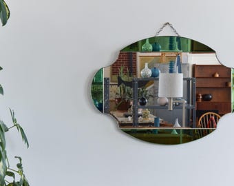 Vintage Green Art Deco Frameless Mirror