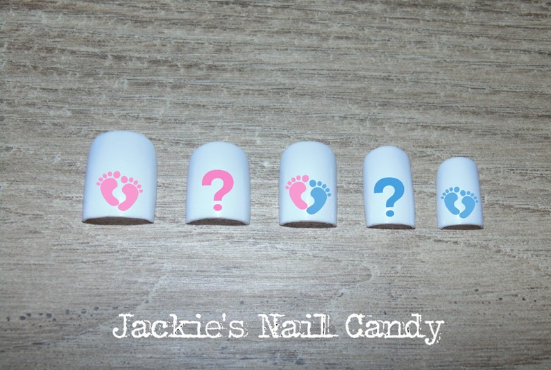 Gender Reveal Nails Baby Shower Boy Girl Blue Pink Etsy