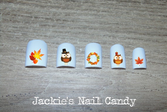 Fall Nail Decals Set 1 Maple Leaf Leaves Cute Owl Owls Etsy