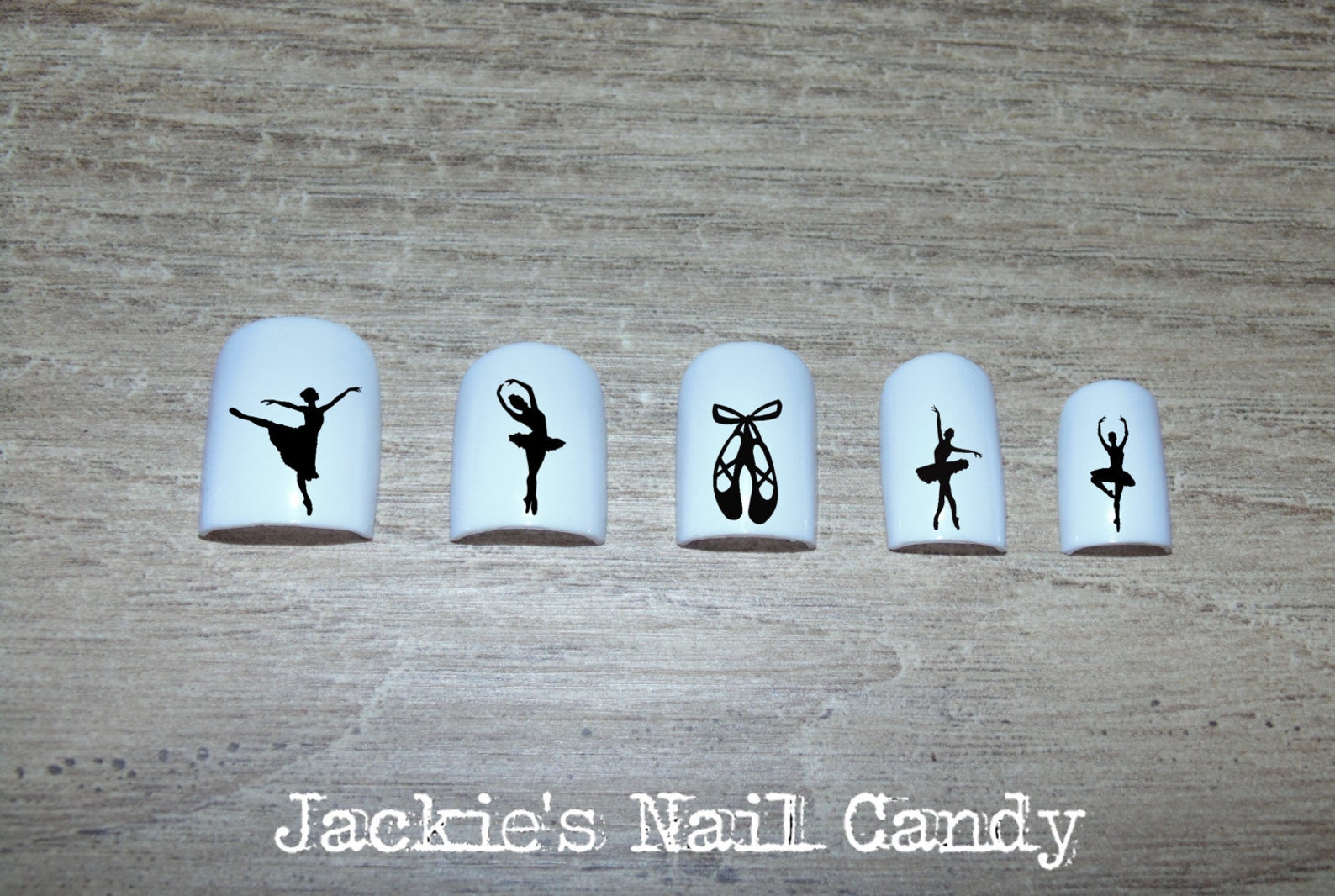 ballet theme nail decals - dance, ballerina, silhouette, slippers, shoes, bow, black, shadow - nail art stickers - 25 designs