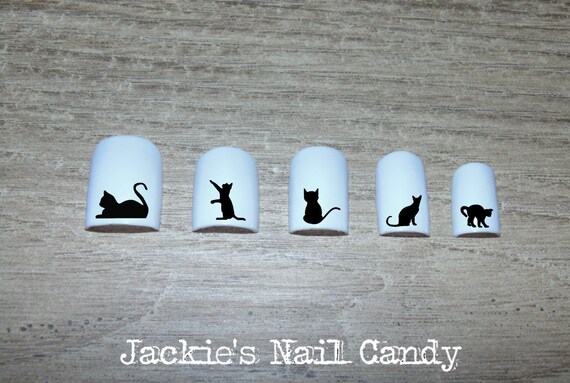 Chat Silhouette Ombre Ongles Autocollants Chats Noirs Nail Art 25 Dessins