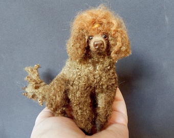 Brown Poodle miniature needle felted dog portrait custom dog replica dog soft sculpture. dog urn gift idea. dog loss memorial dog sympathy