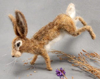Needle felted hare faux taxidermy Easter bunny hare miniature felt bunny Easter gift brown hare wool replica Jackrabbit flexible wild hare
