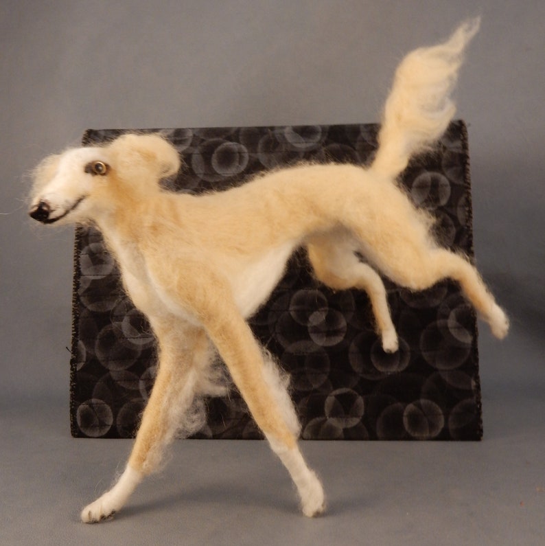 Silken Windsprite needle felted dog miniature long haired Whippet custom dog clone custom felted dog urn deco idea pet memorial lookalike image 1