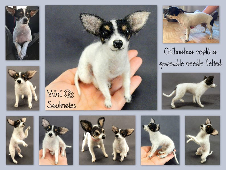 White Chihuahua needle felted dog portrait from photo flexible dog replica chihuahua dog loss memorial custom felted dog as urn decor image 6