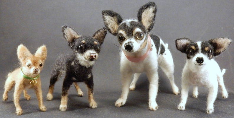 White Chihuahua needle felted dog portrait from photo flexible dog replica chihuahua dog loss memorial custom felted dog as urn decor image 3