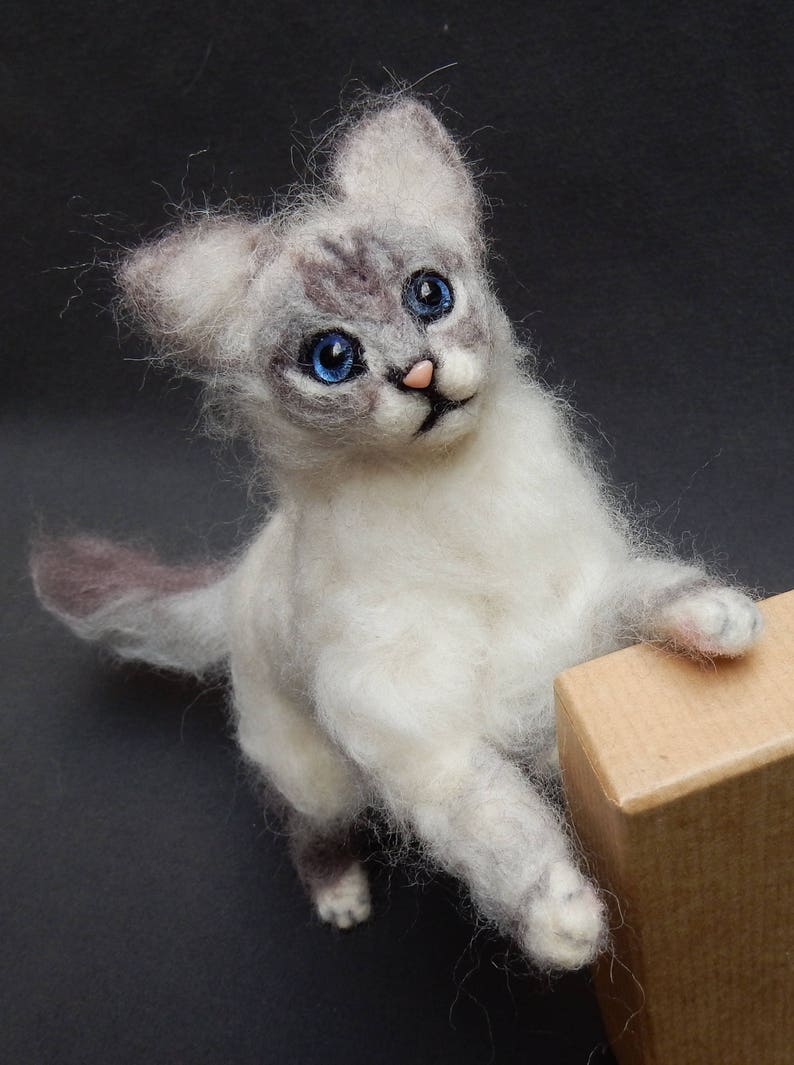 Custom felted cat sculpture Ragdoll Cat needle felted cat miniature custom cat replica Birman cat loss memorial Persian Cat Himalayan Cat image 1