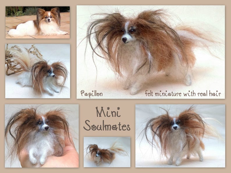 Papillon needle felted dog miniature custom felted dog replica custom dog loss memorial gift idea dog soft sculpture pet portrait from photo image 5