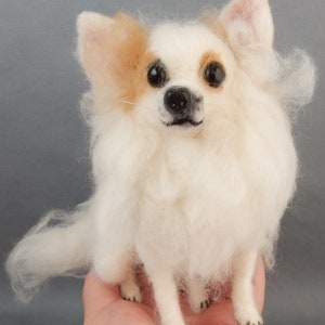 White Chihuahua needle felted dog portrait from photo flexible dog replica chihuahua dog loss memorial custom felted dog as urn decor image 10