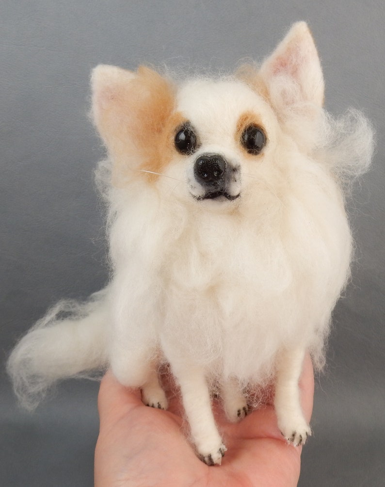 White Chihuahua needle felted dog portrait from photo flexible dog replica chihuahua dog loss memorial custom felted dog as urn decor image 10