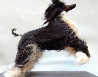 Afghan hound custom felted dog replica needle felt dog miniature jumping dog replica black Afghan dog soft sculpture poseable animal mount