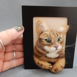 Portrait d'art de chat tigré 3D feutré à l'aiguille à partir d'une photo encadrée réplique de chat portrait de chat personnalisé portrait de chat encadré