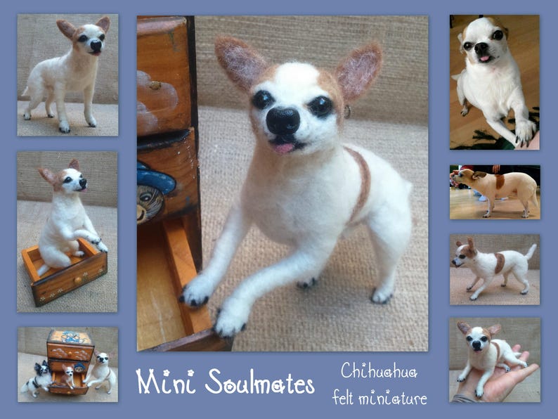 White Chihuahua needle felted dog portrait from photo flexible dog replica chihuahua dog loss memorial custom felted dog as urn decor image 8