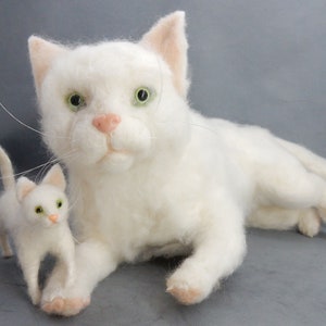 Needle felt cat replica white cat miniature custom felted cat soft sculpture short haired cat loss memorial custom cat effigy cat loss gift image 1