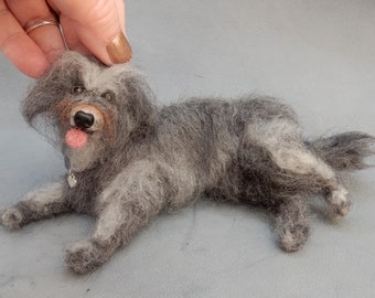 Old German herding dog needle felted dog miniature Strobel mix felted flexible replica custom dog effigy custom felted dog Bobtail replica