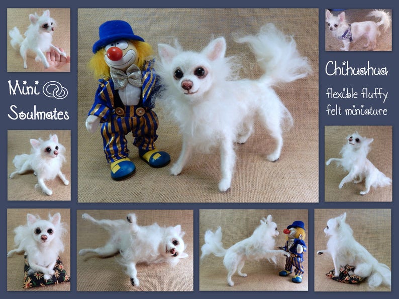 White Chihuahua needle felted dog portrait from photo flexible dog replica chihuahua dog loss memorial custom felted dog as urn decor image 7