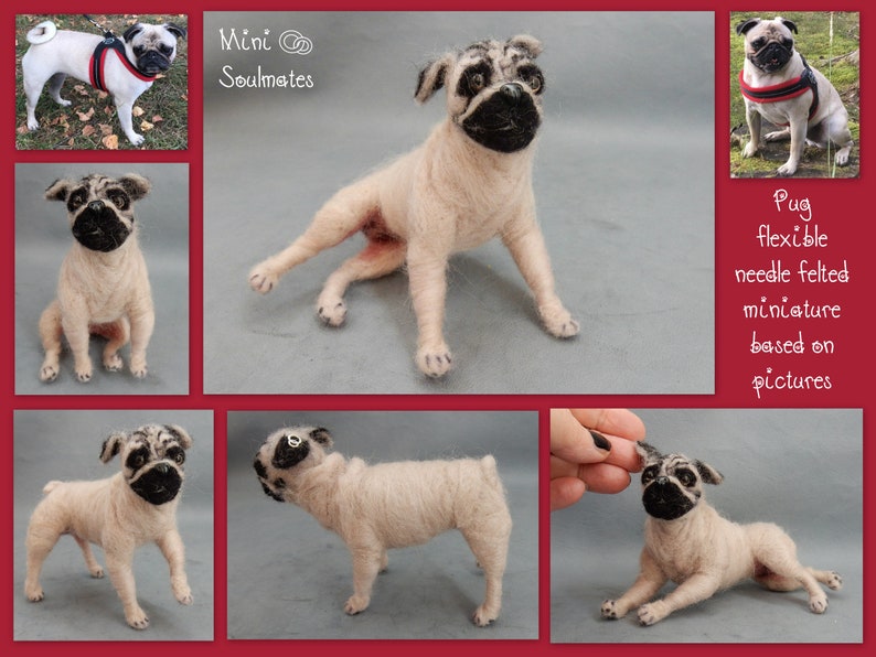 Needle felted Pug art memorial gift custom felted dog needle felted dog miniature custom dog replica .dog urn gift. dog rainbow bridge gift image 4