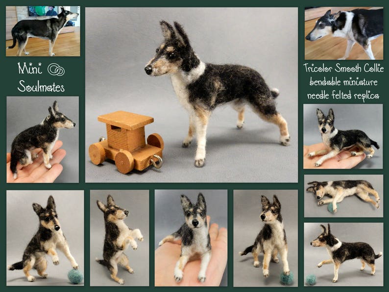 Smooth Collie needle felted dog miniature figure dog loss remembrance gift wool effigy custom dog replica custom felted dog soft sculpture image 3