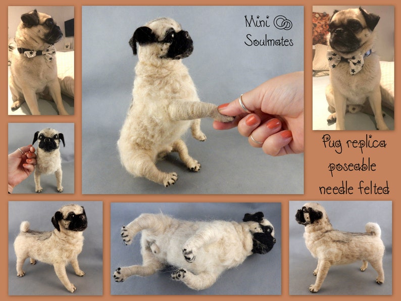 Needle felted Pug art memorial gift custom felted dog needle felted dog miniature custom dog replica .dog urn gift. dog rainbow bridge gift image 2