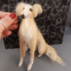 Silken Windsprite needle felted dog miniature long haired Whippet custom dog clone custom felted dog urn deco idea pet memorial lookalike image 9