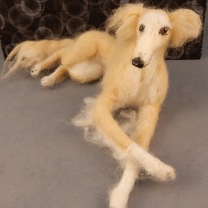 Silken Windsprite needle felted dog miniature long haired Whippet custom dog clone custom felted dog urn deco idea pet memorial lookalike image 10