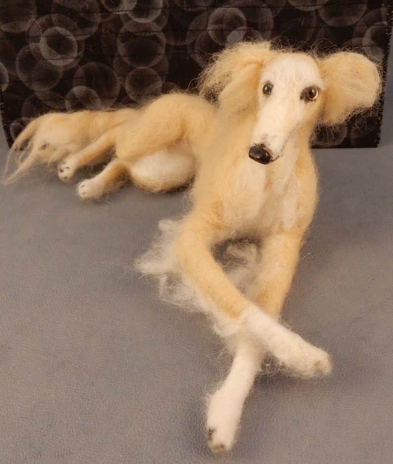 Silken Windsprite needle felted dog miniature long haired Whippet custom dog clone custom felted dog urn deco idea pet memorial lookalike image 10
