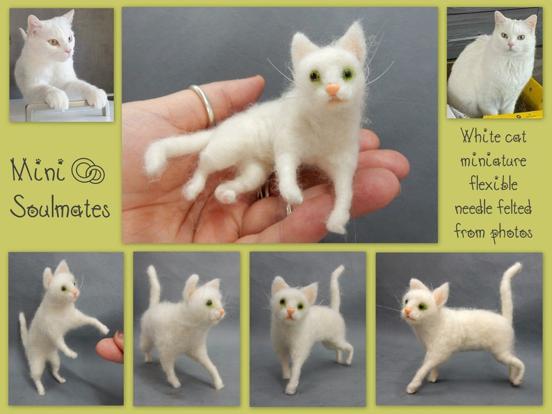 Needle felt cat replica white cat miniature custom felted cat soft sculpture short haired cat loss memorial custom cat effigy cat loss gift image 7