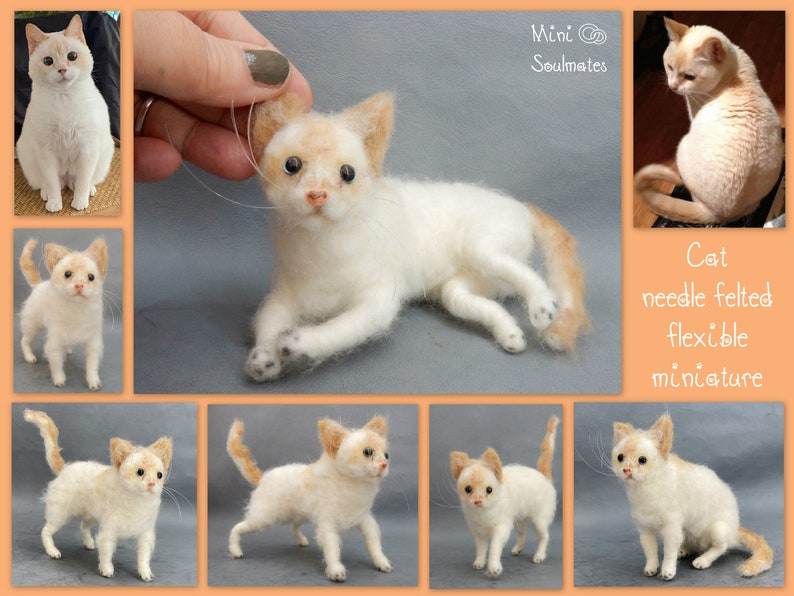 Needle felt cat replica white cat miniature custom felted cat soft sculpture short haired cat loss memorial custom cat effigy cat loss gift image 6