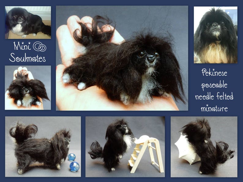 Pekingese needle felted dog Japanese Chin custom dog miniature toy dog replica custom felted dog lap dog soft sculpture dog loss remembrance image 5