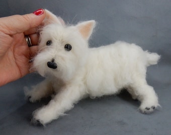 Westie felted sculpture custom dog replica needle felt dog miniature custom felted dog loss gift Westie copy West Highland White Terrier