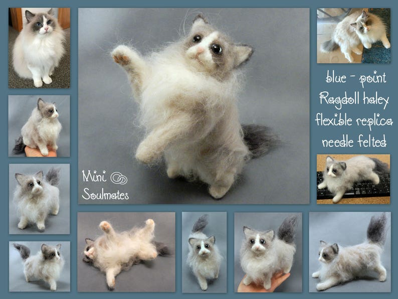 Custom felted cat sculpture Ragdoll Cat needle felted cat miniature custom cat replica Birman cat loss memorial Persian Cat Himalayan Cat image 3