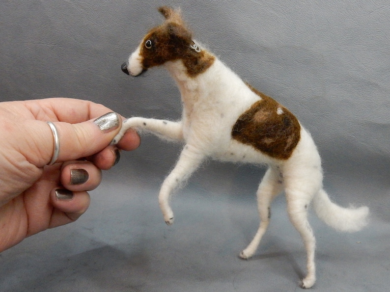 Silken Windsprite needle felted dog miniature long haired Whippet custom dog clone custom felted dog urn deco idea pet memorial lookalike image 2