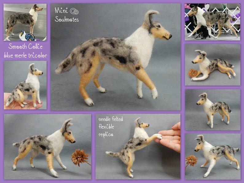Smooth Collie needle felted dog miniature figure dog loss remembrance gift wool effigy custom dog replica custom felted dog soft sculpture image 2