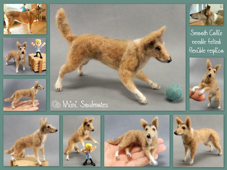 Smooth Collie needle felted dog miniature figure dog loss remembrance gift wool effigy custom dog replica custom felted dog soft sculpture image 5