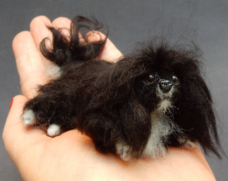 Pekingese needle felted dog Japanese Chin custom dog miniature toy dog replica custom felted dog lap dog soft sculpture dog loss remembrance image 2