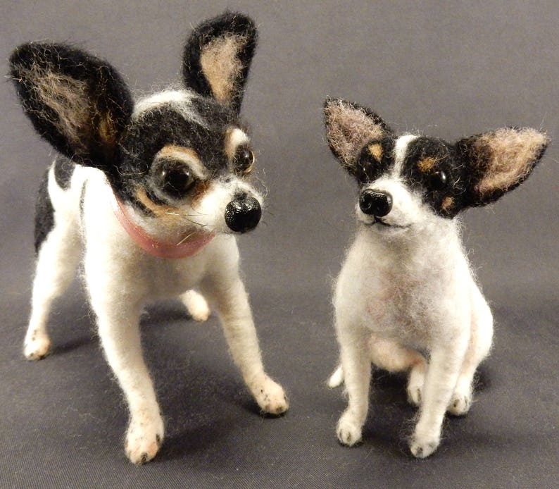 White Chihuahua needle felted dog portrait from photo flexible dog replica chihuahua dog loss memorial custom felted dog as urn decor image 1