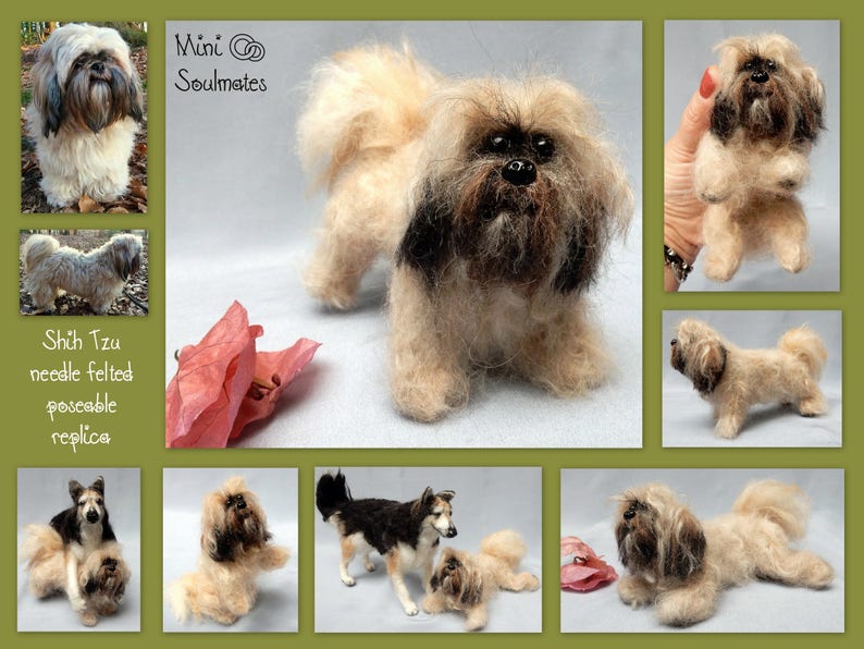 Custom dog replica Shih Tzu felt dog miniature needle felted dog replica poseable dog soft sculpture custom pet portrait dog lover gift idea image 2