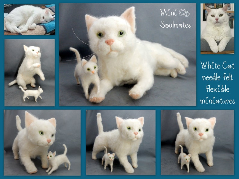 Needle felt cat replica white cat miniature custom felted cat soft sculpture short haired cat loss memorial custom cat effigy cat loss gift image 8