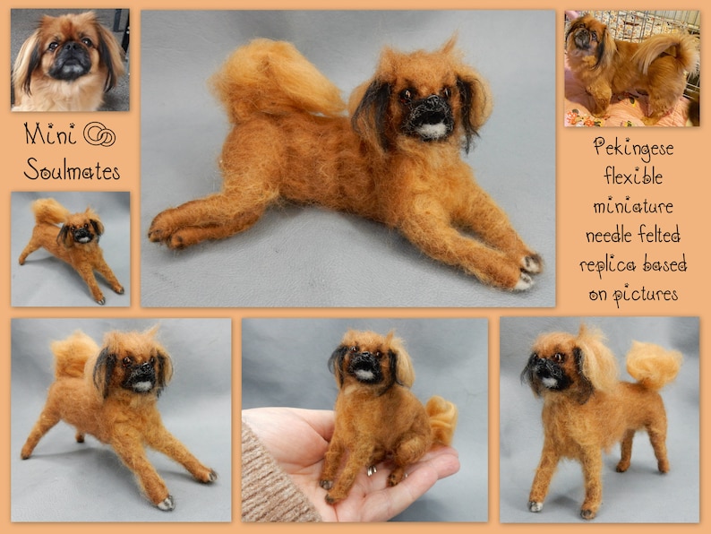 Pekingese needle felted dog Japanese Chin custom dog miniature toy dog replica custom felted dog lap dog soft sculpture dog loss remembrance image 4