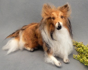 Sheltie needle felted dog miniature Rough Collie dog replica custom felted dog portrait from photo  Shetland Sheepdog dog sympathy gift idea